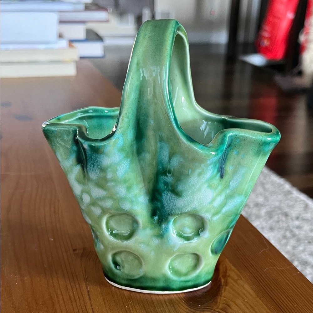 Green Ceramic Basket Vase